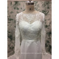 Long Sleeve Cathedral Train Chiffon Fit and Flare Wedding Dress